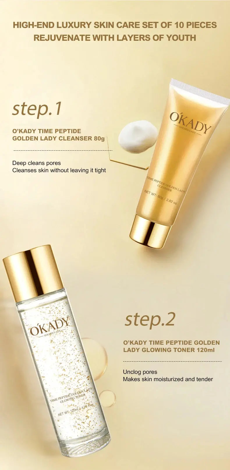 OKADY 10-Piece Skincare Set – Anti-Aging & Daily Care Routine - Femlinza