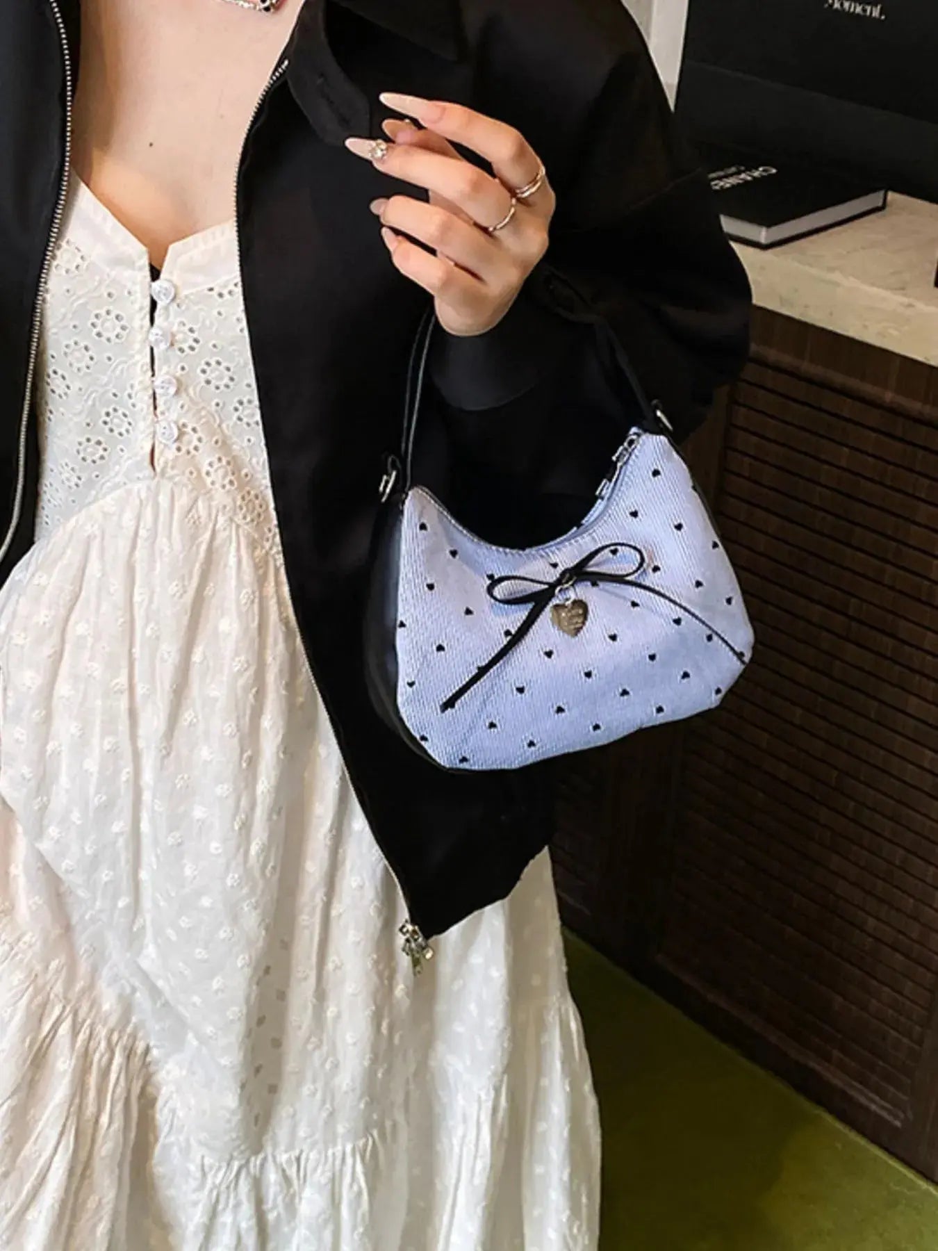 Printed Bow Shoulder Bag - Femlinza