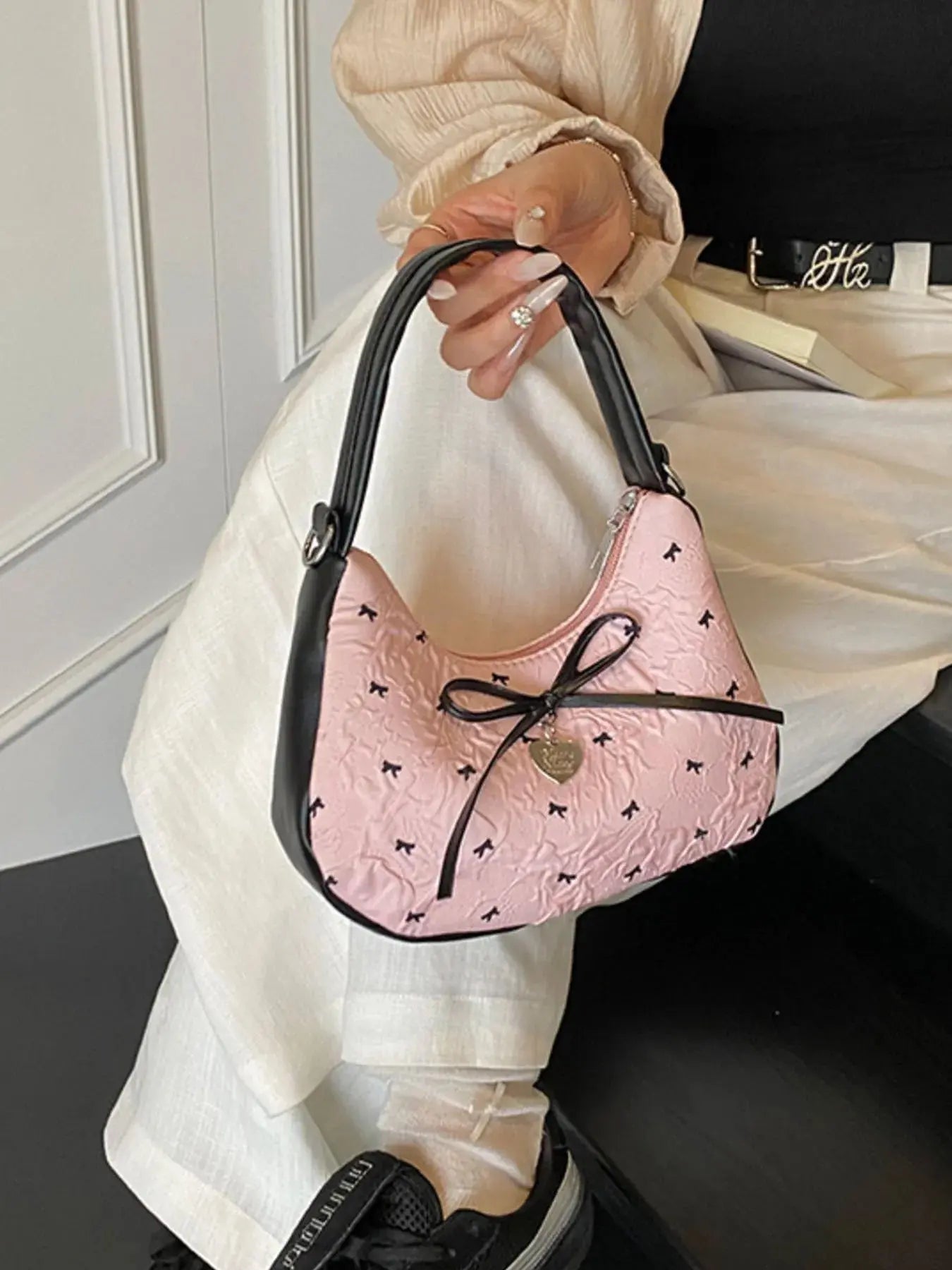 Printed Bow Shoulder Bag - Femlinza
