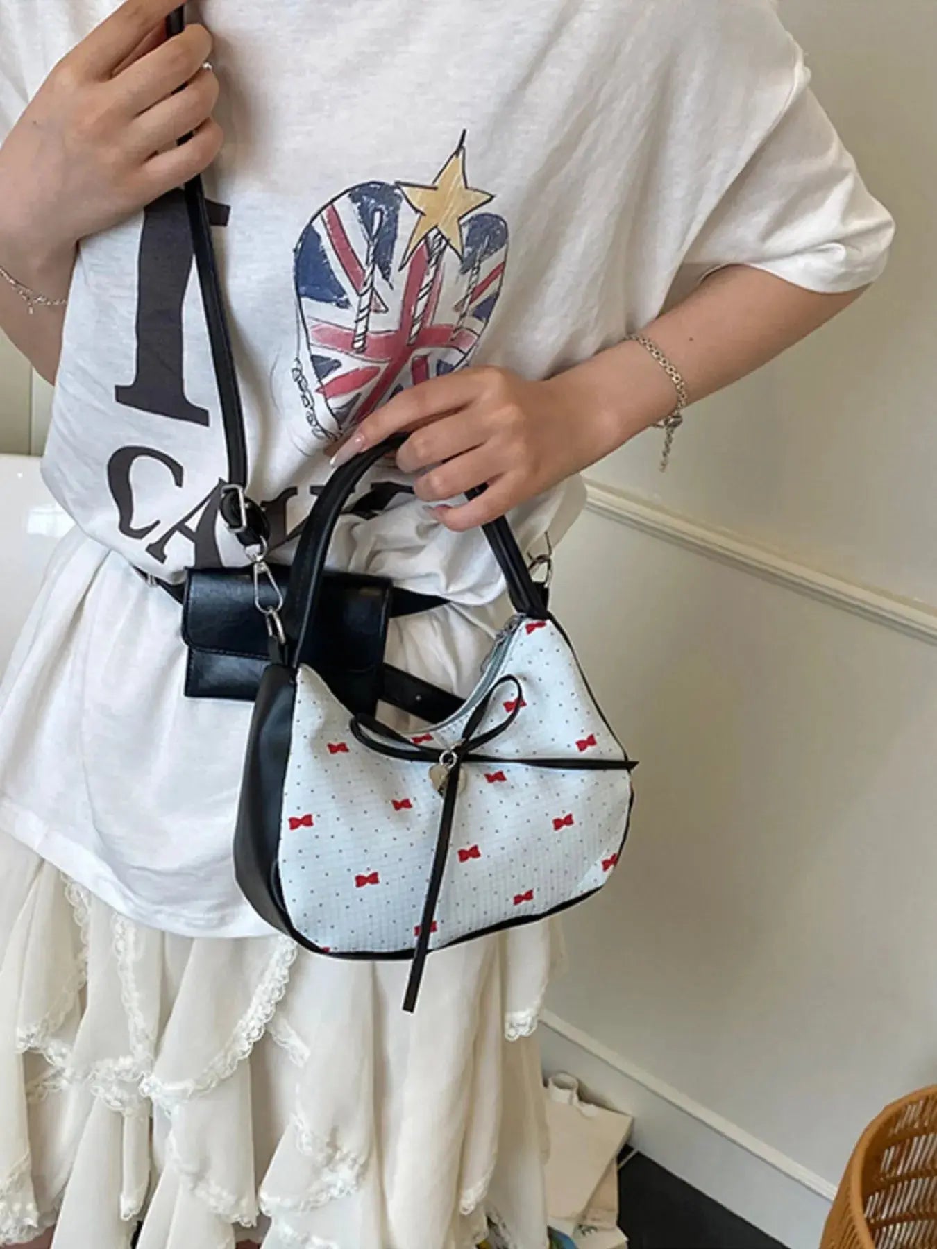 Printed Bow Shoulder Bag - Femlinza