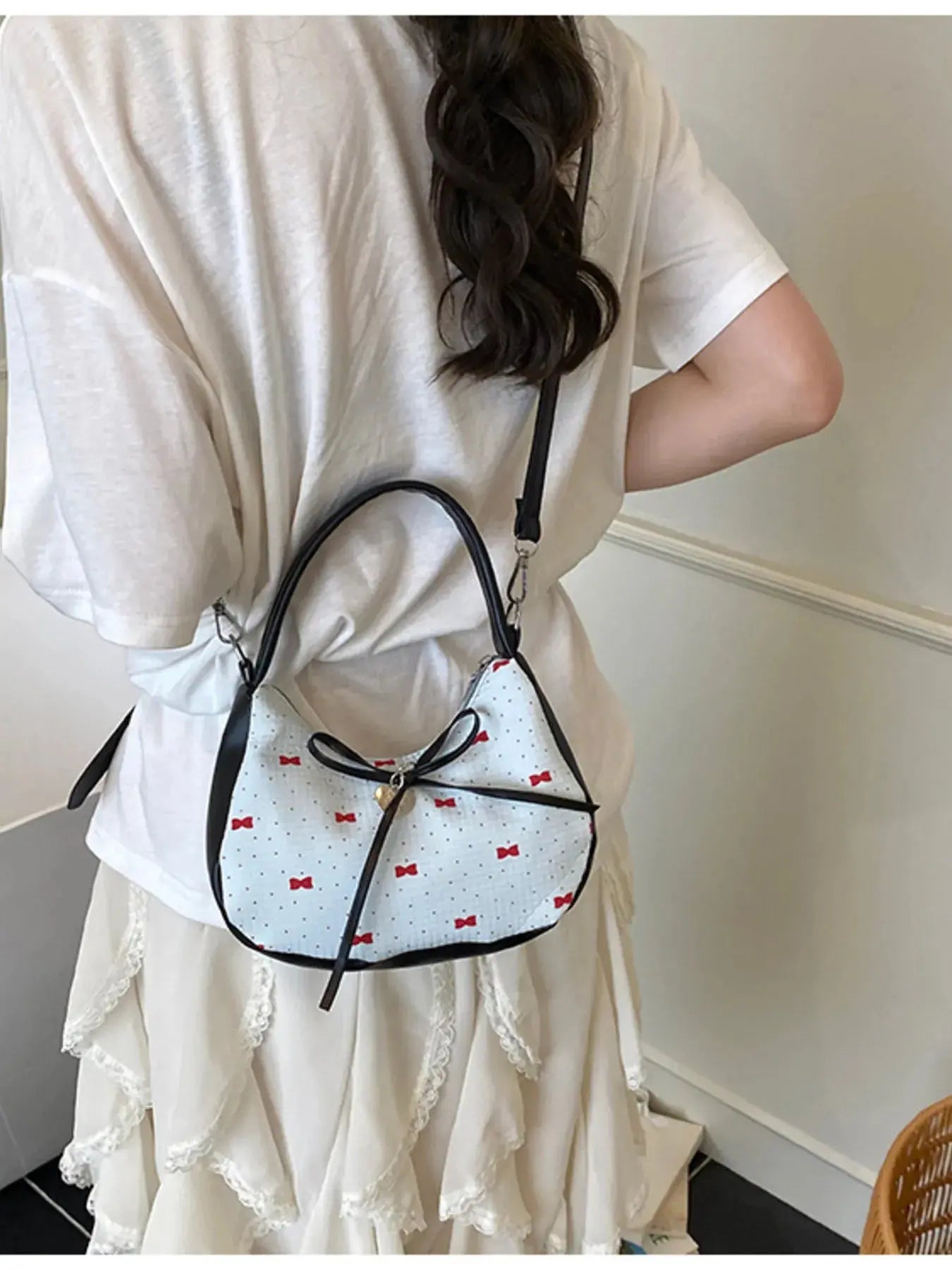 Printed Bow Shoulder Bag - Femlinza