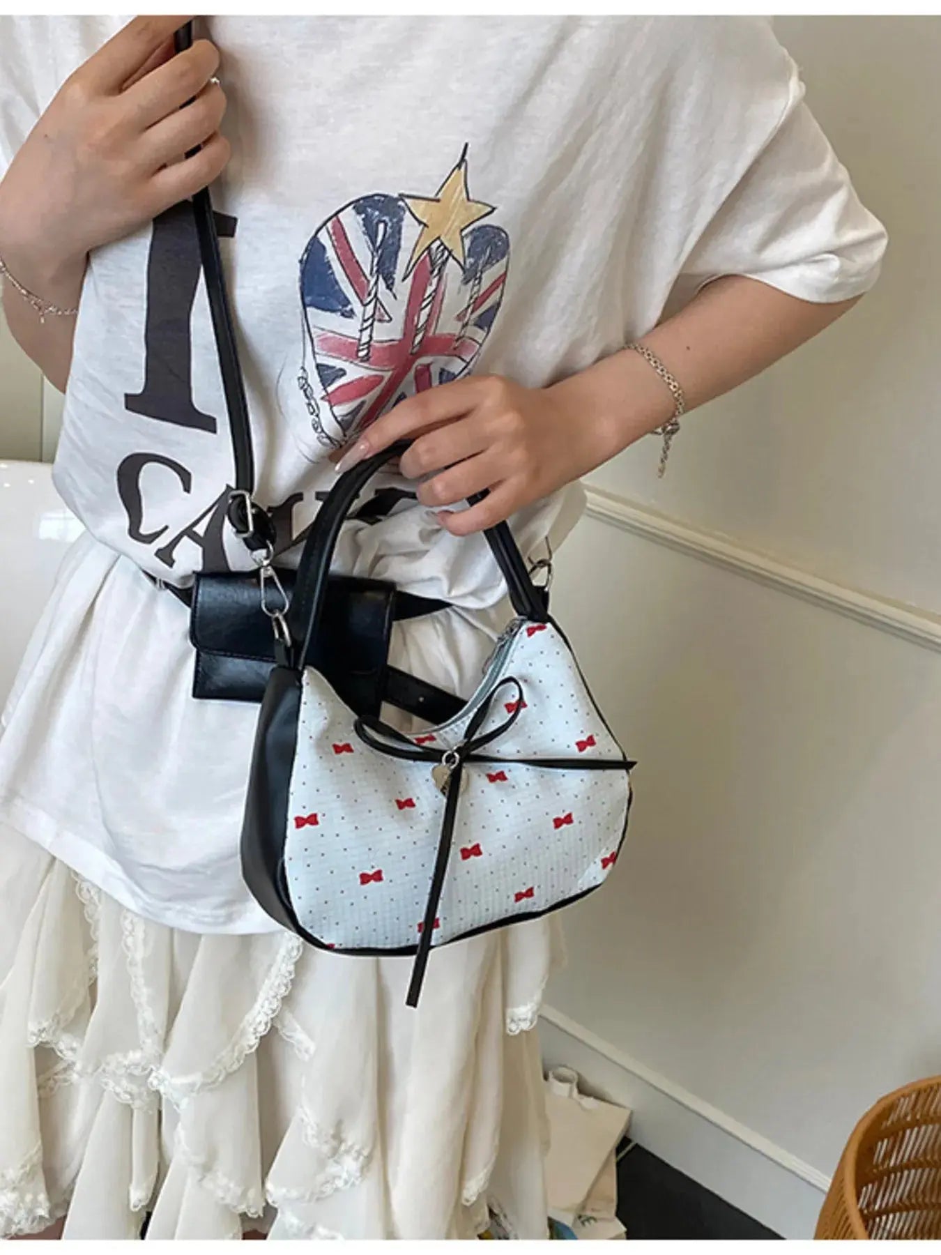 Printed Bow Shoulder Bag - Femlinza