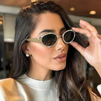 Rhinestones Decor Oval Sunglasses - Femlinza