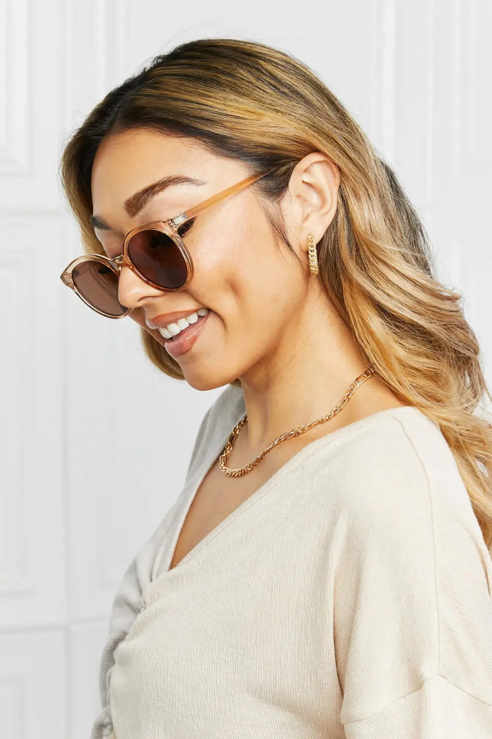 Round Full Rim Polycarbonate Frame Sunglasses - Femlinza