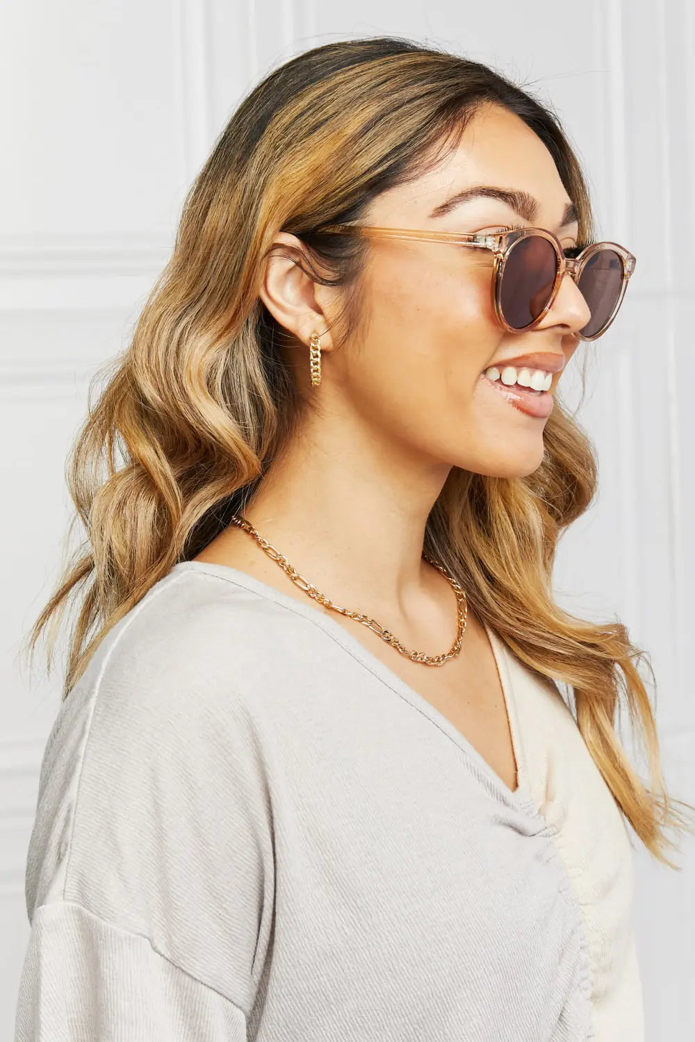 Round Full Rim Polycarbonate Frame Sunglasses - Femlinza