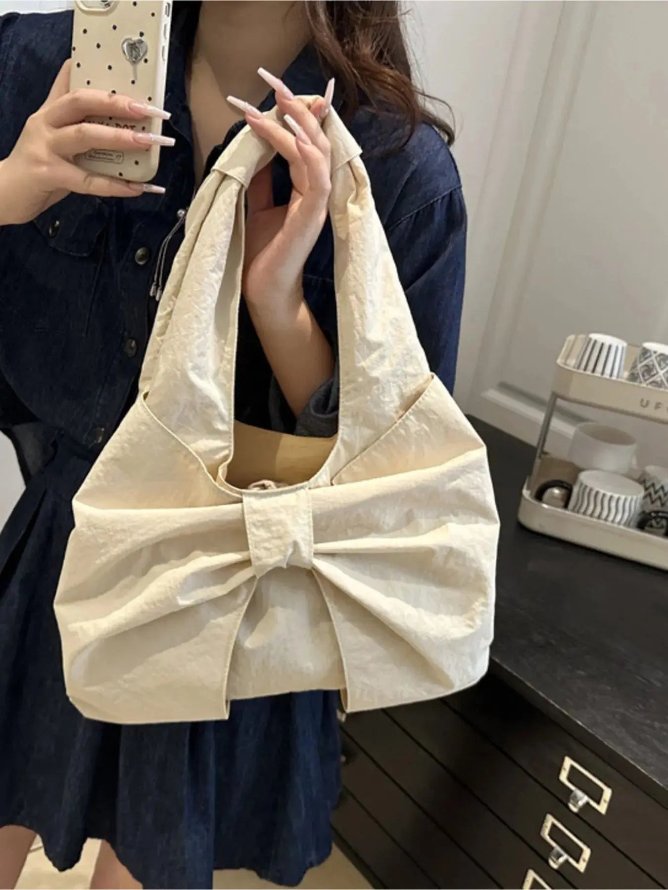 Ruched Bow Shoulder Bag - Femlinza