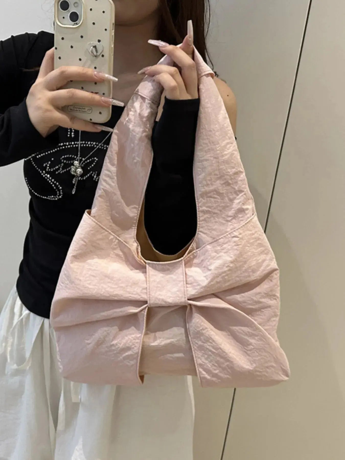 Ruched Bow Shoulder Bag - Femlinza