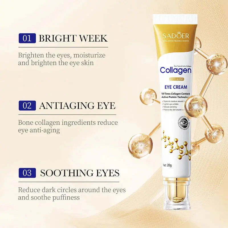 SADOER Collagen Eye Cream Anti Dark Circles Eye Bags Remover Firming Moisturizing skincare Eyes Cream Skin Care for Eyes - Femlinza