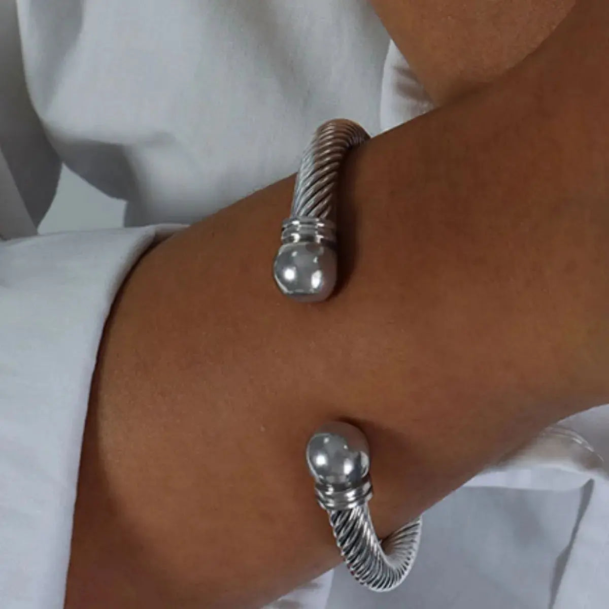 Stainless Steel Twisted Cable Cuff Bracelet - Femlinza