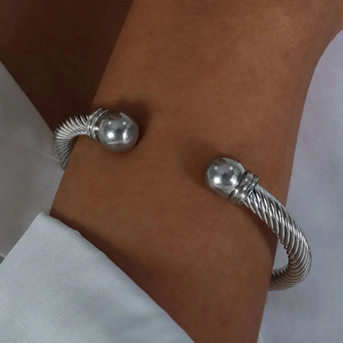Stainless Steel Twisted Cable Cuff Bracelet - Femlinza