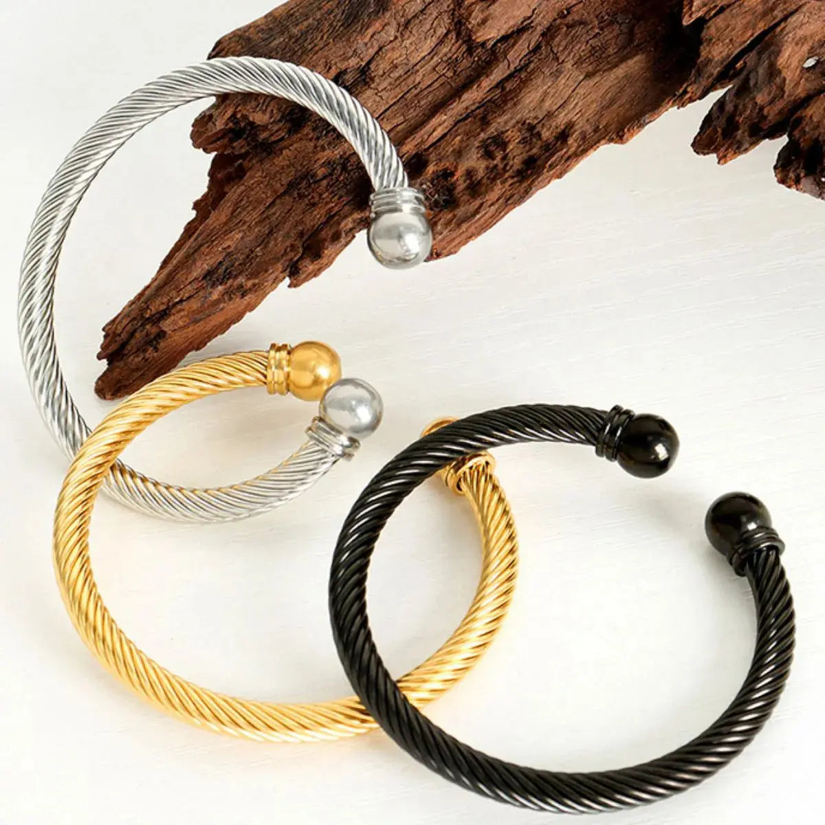 Stainless Steel Twisted Cable Cuff Bracelet - Femlinza