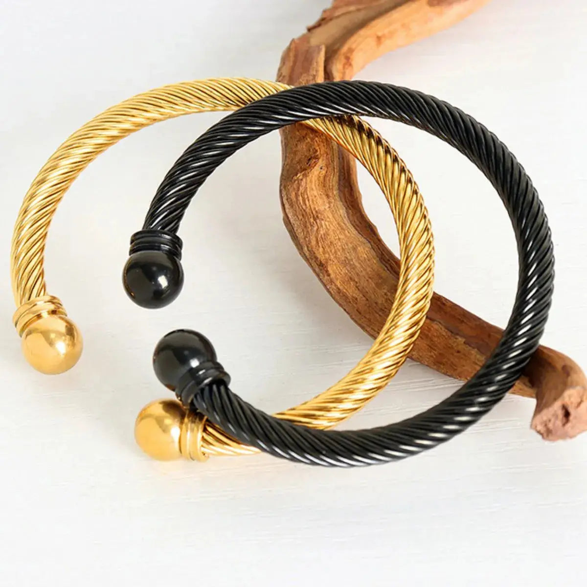 Stainless Steel Twisted Cable Cuff Bracelet - Femlinza