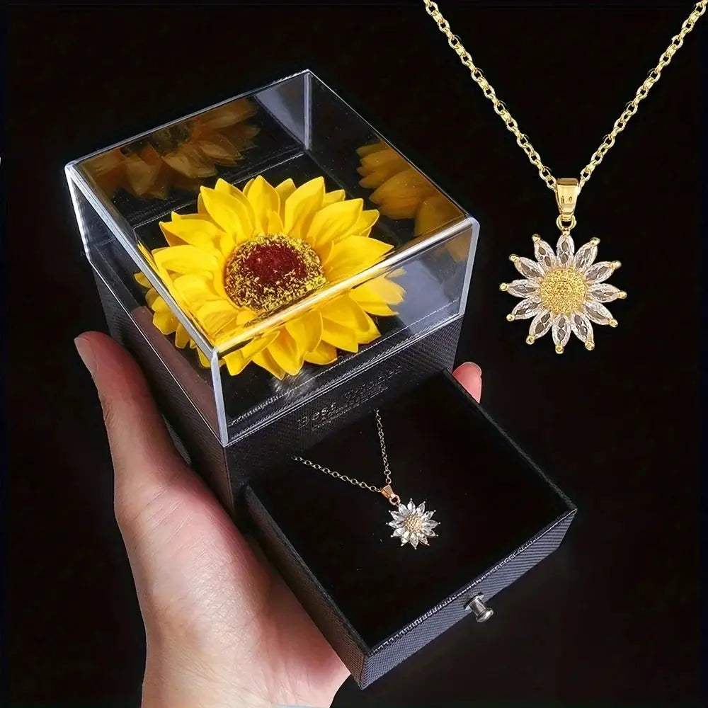 Sunflower Necklace With Gift Box For Girlfriend Women I Love You Perfect for Mother's Day, Birthdays, Valentines, Weddings - Femlinza