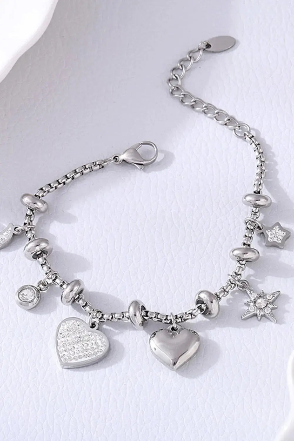 Titanium Steel Inland Zircon Heart Charm Bracelet - Femlinza