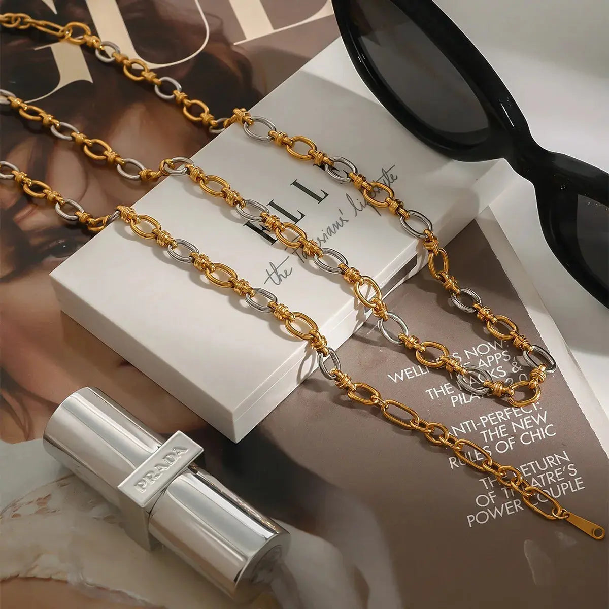 Two-Tone Chain Link Jewelry Set - Femlinza