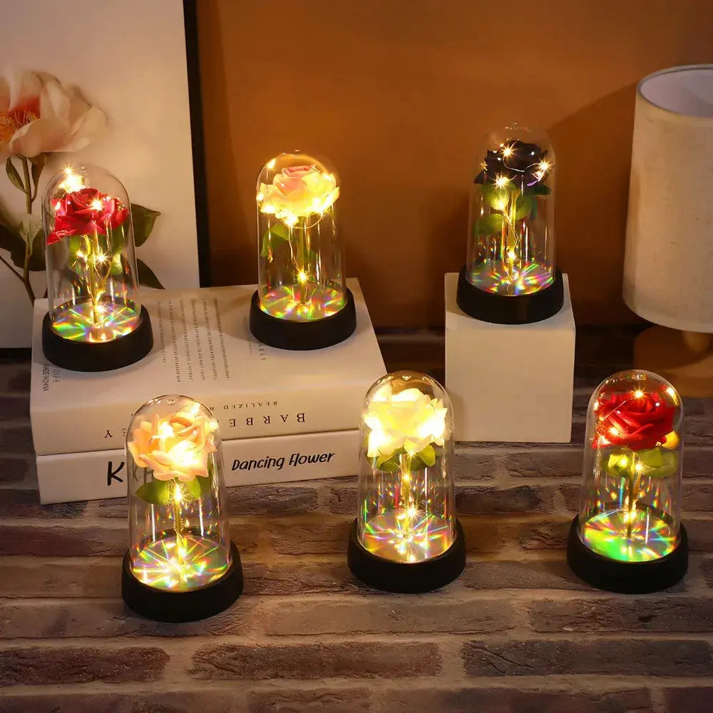 Wedding Birthday Valentine Day Gift Eternal Rose Flower Colorful Luminous Ornament For Women Mom Girlfriend Wife Home Decoration - Femlinza