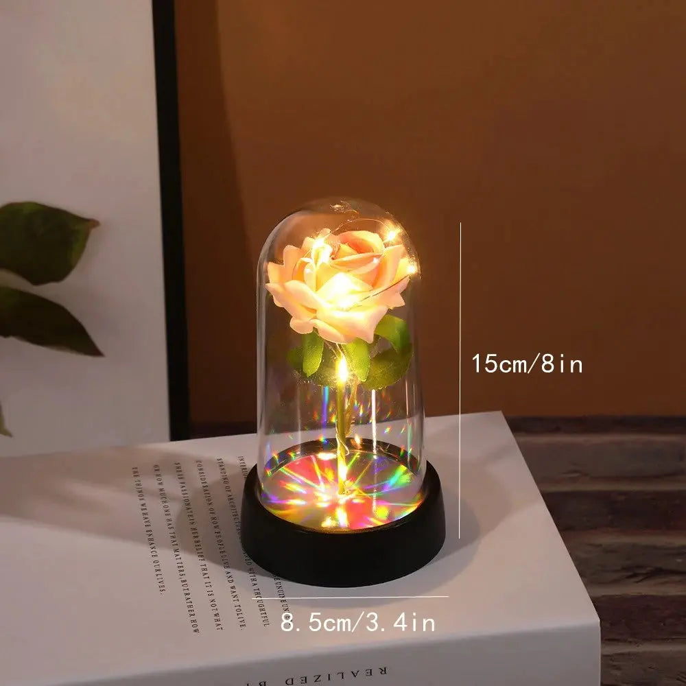 Wedding Birthday Valentine Day Gift Eternal Rose Flower Colorful Luminous Ornament For Women Mom Girlfriend Wife Home Decoration - Femlinza